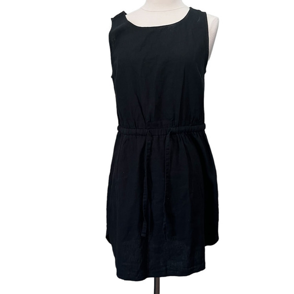 OLD Navy linen blend tie waist black dress size M - Picture 6 of 8